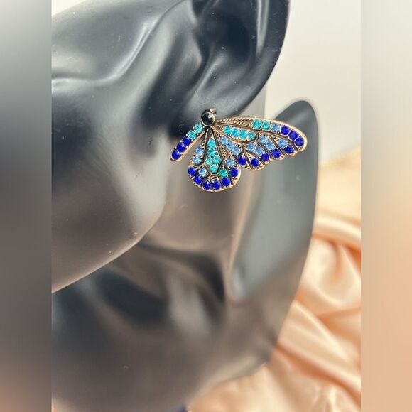 Blue Crystal Butterfly Wing Earrings - Picture 1 of 10